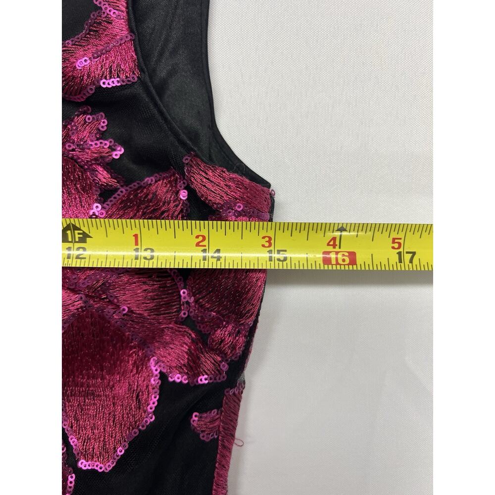 Guess Mini Dress Size 4 Fuschia Floral Sequins Embroidered Open Back Club Party - Picture 6 of 10